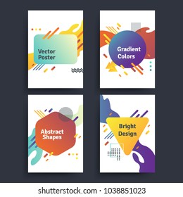   Set of vector abstract posters with geometric gradient shapes and retro colors. Bright 80's posters