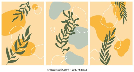 Set of vector abstract posters. Hand drawn abstract illustrations flat design with planst