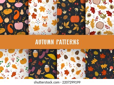 Set of vector abstract seamless autumn pattern. Warm pattern for your design: wrapping paper, wallpaper, cover. Vector illustration.
