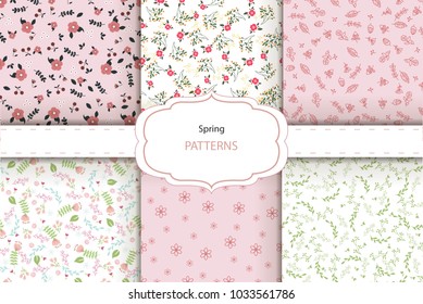 Set of vector abstract seamless simple floral patterns. Flower pattern. Spring pattern. Pattern for textiles or for cover. Wallpaper.