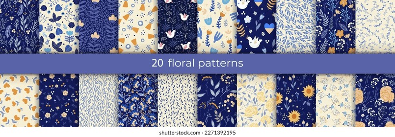Set of vector abstract seamless simple floral patterns. Flower pattern. Spring pattern. Pattern for textiles or for cover. Wallpaper.