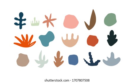 Conjunto de formas abstractas vectoriales, elementos naturales dibujados a mano, formas orgánicas, diseño de blobs artístico vectorial