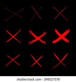 Set of Vector Abstract Sketch Crosses 9 x red