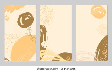 Set of vector abstract social media stories templates. Hand drawn abstract background.