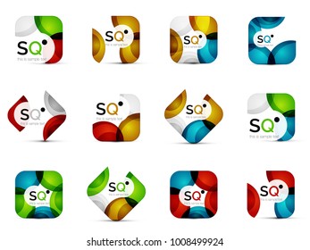 Set of vector abstract square business emblems, collection of geometric icons