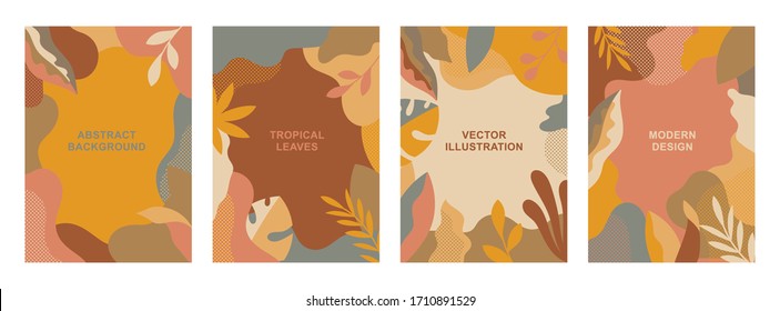 Set of vector abstract summer backgrounds with copy space for text. Vertical templates for web, event invitations, greeting cards, advertising banners. Tropical designs in flat style.