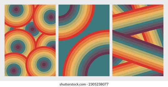 Set of vector abstract templates. A4 retro covers. Rainbow posters.