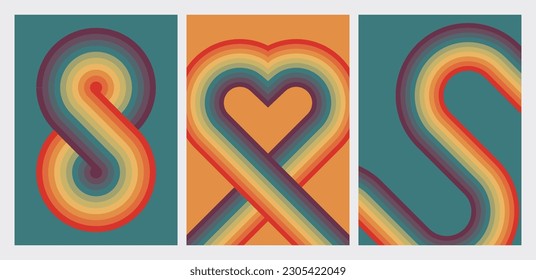 Set of vector abstract templates. A4 retro covers. Posters with heart and infinity shapes.