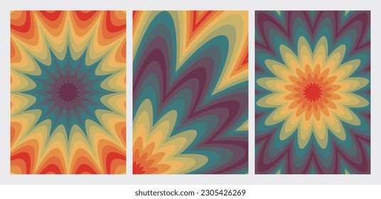 Set of vector abstract templates. A4 retro covers. Rainbow posters.