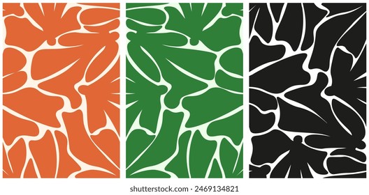 Set vector Abstract trendy Floral Background. Collection Trippy summer Flowers Seamless Pattern. Playful vector for textile, fabric, wall print.