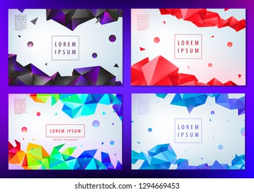 Set of vector abstract triangular banners, geometric posters, covers, web page templates. Modern 3d futuristic design with text space, origami facet shapes