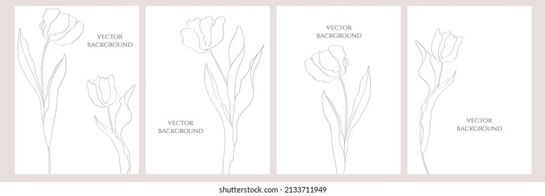 Set of vector abstract universal backgrounds templates in minimal style with flowers.	