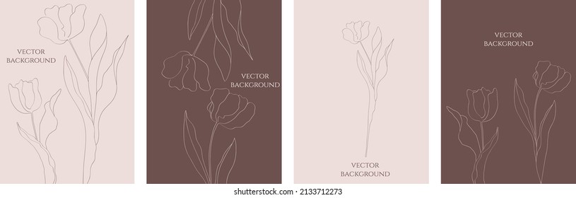 Set of vector abstract universal backgrounds templates in minimal style with flowers.	