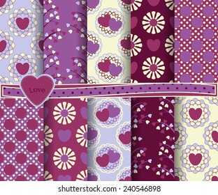 set of  vector abstract Valentine's Day paper for scrapbook 