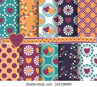 set of  vector abstract Valentine's Day paper for scrapbook n