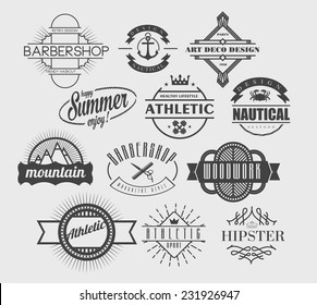 set of vector abstract vintage labels badges, logotype on various topics sports, nature, retro, nautical