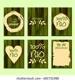 Set of vector abstract wooden ecological posters. A set of cards, invitations, price tags, pictures