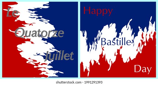 Set of vector abstractions for French National Day, Bastille Day, 14 July. Suitable for greeting card, poster and banner. On a white isolated background. Prise de la bastille 