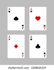 Juego de cartas de juego vectorial ace que se pueden editar en fondo gris. Tarjeta de cuatro as.