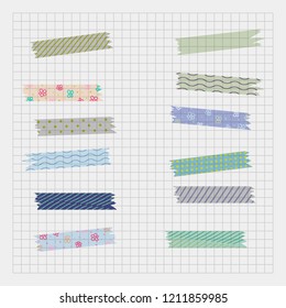 set of vector adhesive Washi  tapes, scotch multicolor