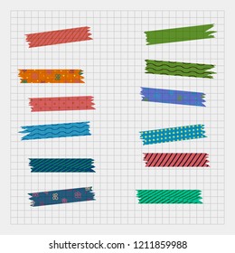 set of vector adhesive Washi tapes, scotch multicolor