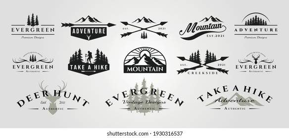 set of vector adventure mountain outdoor vintage logo symbol illustration design, vintage bundle logo design