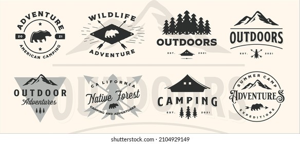 set of vector adventure mountain outdoor vintage logo symbol illustration design,  bundle collection of various  wildlife icon