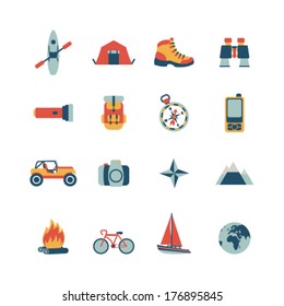 set of vector adventure traveling icons