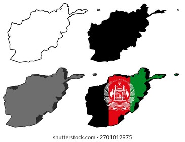 Vektor Afghanistan-Fahne in Kartensymbol setzen. Detaillierte Silhouette der Afghanistan-Karte. 3D-isometrische Afghanistan-Karte Symbol Design Template Illustration
