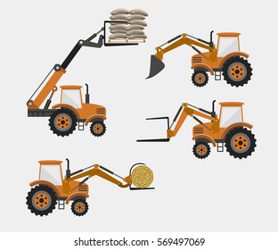 Set of vector agricultural machinery