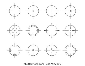 Satz von Vektorzielsymbole. Ziel-Vektorsymbol-Set. Genauigkeitszeichen. Gun schoss akkurates Fokuspunktzeichen. Vektorgrafik. Unterschiedliche Zielsymbole. Zielgruppe mit dem Ziel einer Aufnahme