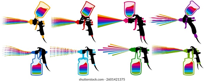 set vector airbrush icon design. colorful Spray gun symbol painting logo template illustration