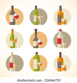 Set of vector alcohol icons in a flat design style