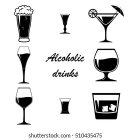 Set Of Vector Alcoholic Drinks. Icon Vector Drink