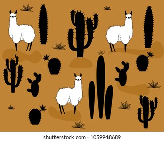 Set of  vector alpaca and cactus elements. vector illustration