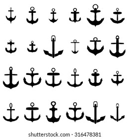 Set of vector anchors. Isolated on white background
