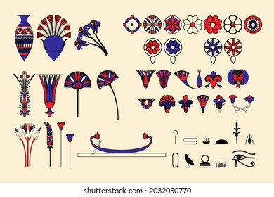 set of vector ancient Egypt floral motifs and elements , logos and icons.