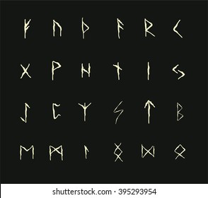 Set of vector ancient  runes (Elder Futhark). White on black.