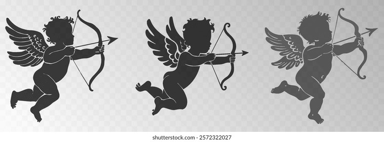 Set of vector angel with an arrow of love. Arrow of love png. Love angel png. Cupid, Cherub. Angel for Valentine's Day. Isolated background. Vector image.