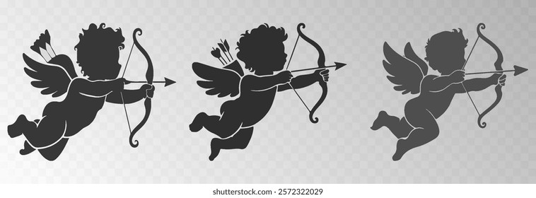 Set of vector angel with an arrow of love. Arrow of love png. Love angel png. Cupid, Cherub. Angel for Valentine's Day. Isolated background. Vector image.