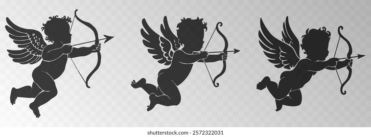 Set of vector angel with an arrow of love. Arrow of love png. Love angel png. Cupid, Cherub. Angel for Valentine's Day. Isolated background. Vector image.