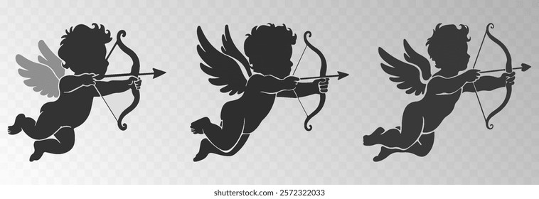 Set of vector angel with an arrow of love. Arrow of love png. Love angel png. Cupid, Cherub. Angel for Valentine's Day. Isolated background. Vector image.