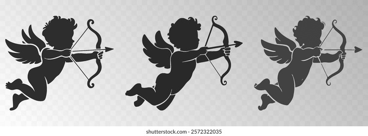 Set of vector angel with an arrow of love. Arrow of love png. Love angel png. Cupid, Cherub. Angel for Valentine's Day. Isolated background. Vector image.