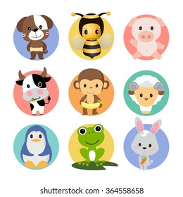 set of vector animals, circle icon animal set