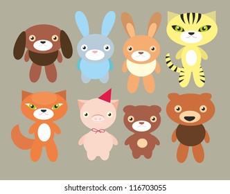 Set of  vector animals - fox, dog, piglet, bear, rabbit