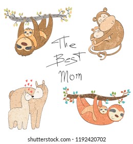 Set of vector animals mums and babies.