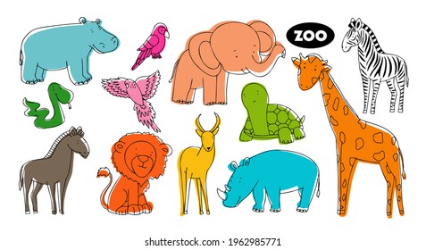 Set Vector Animals Style Doodle Zoo Stock Vector (Royalty Free ...