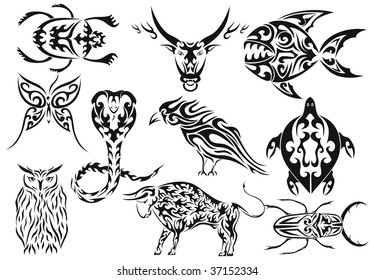 Set of vector animals tribal tattoos