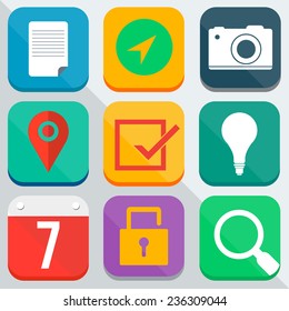 Set of Vector Application Web Icons and logos in Flat Design 