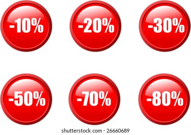 Set of vector aqua style sales discount buttons in red.